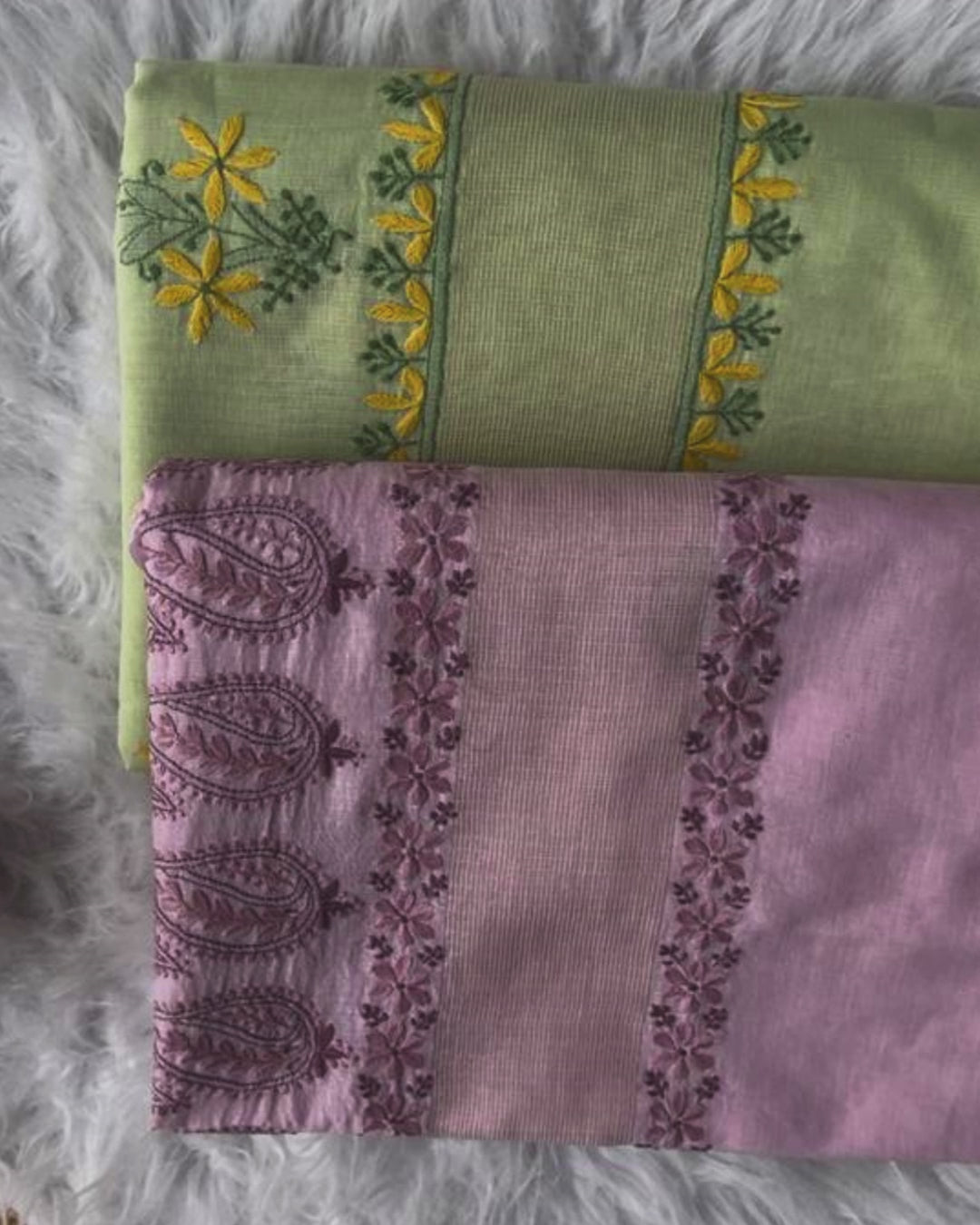 Pink & Green Cotton Chikankari Saree – Handcrafted Lucknowi Elegance
