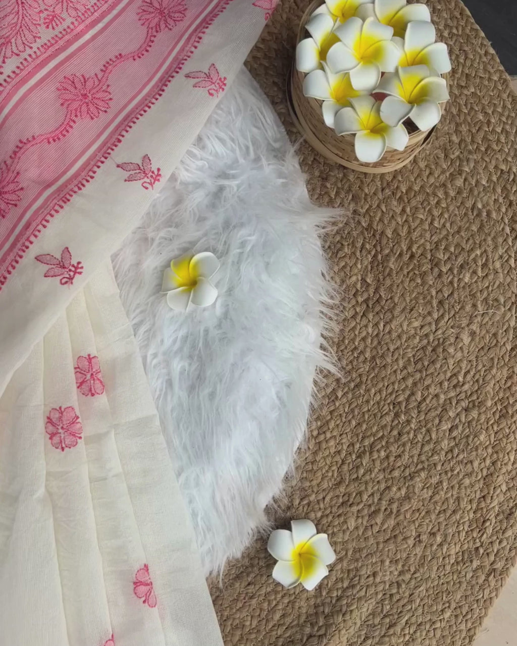 White Pink Chikankari Kota Saree | Lucknow Chikankari Gurgaon