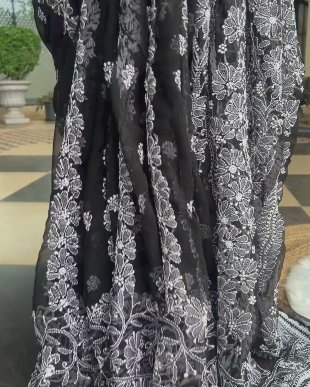Pure Georgette Chikankari Saree with Blouse | Chikankari Studio Gurgaon