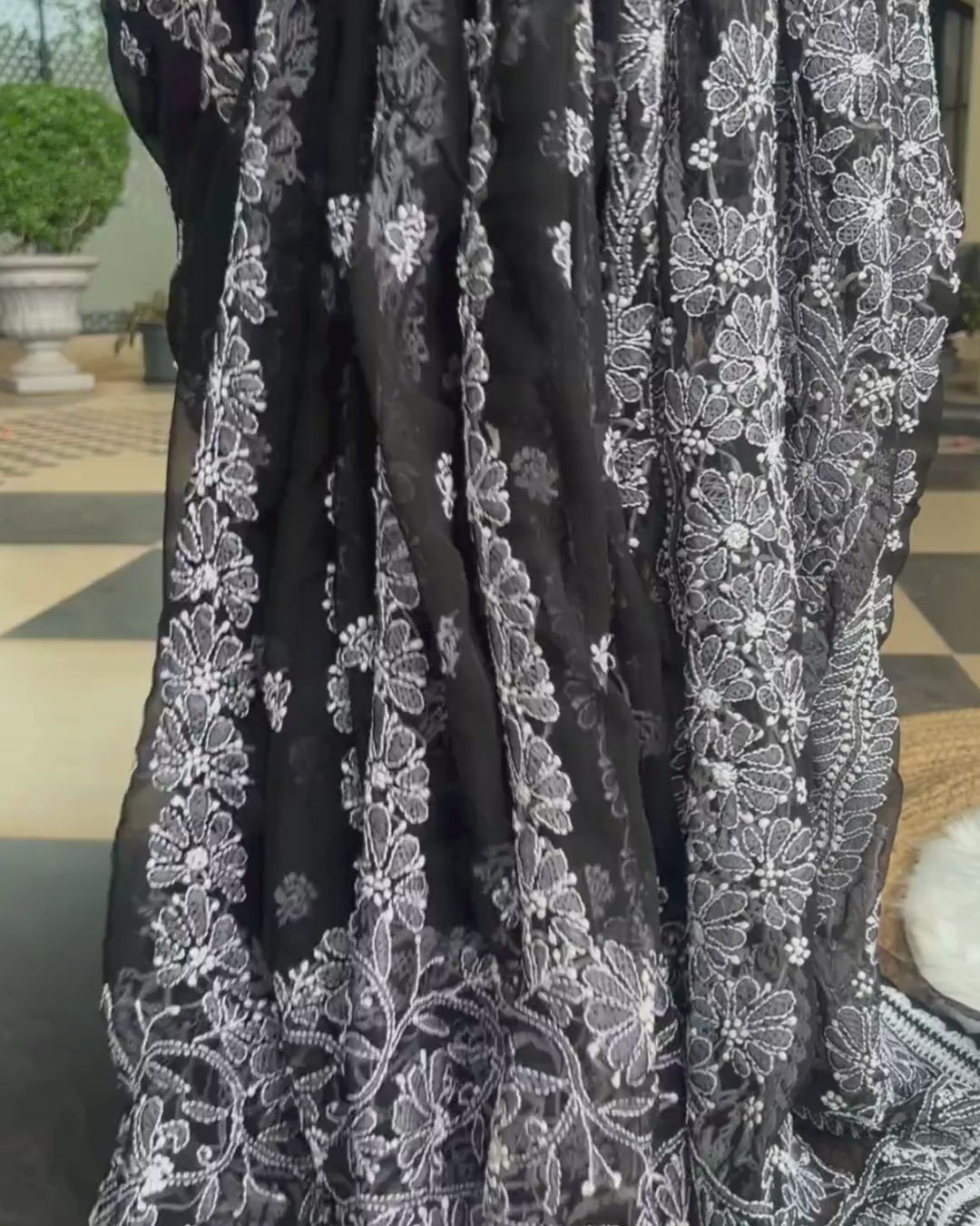 Pure Georgette Chikankari Saree with Blouse | Chikankari Studio Gurgaon