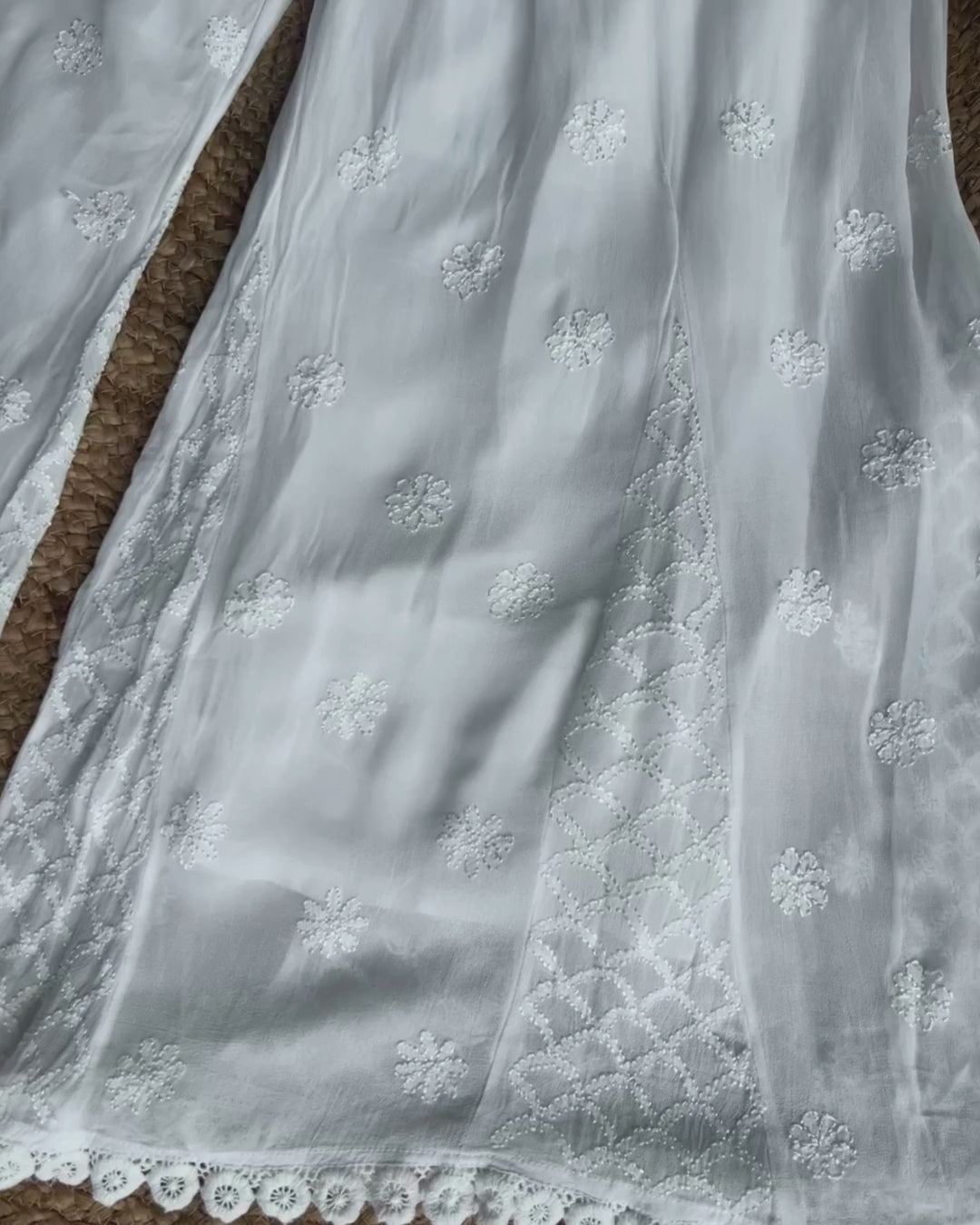 White Chikankari Shararra Pants with lace
