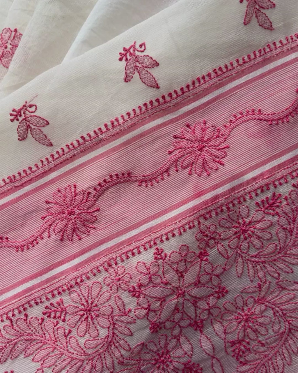 White Pink Chikankari Kota Saree | Lucknow Chikankari Gurgaon