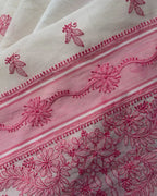 White Pink Chikankari Kota Saree | Lucknow Chikankari Gurgaon